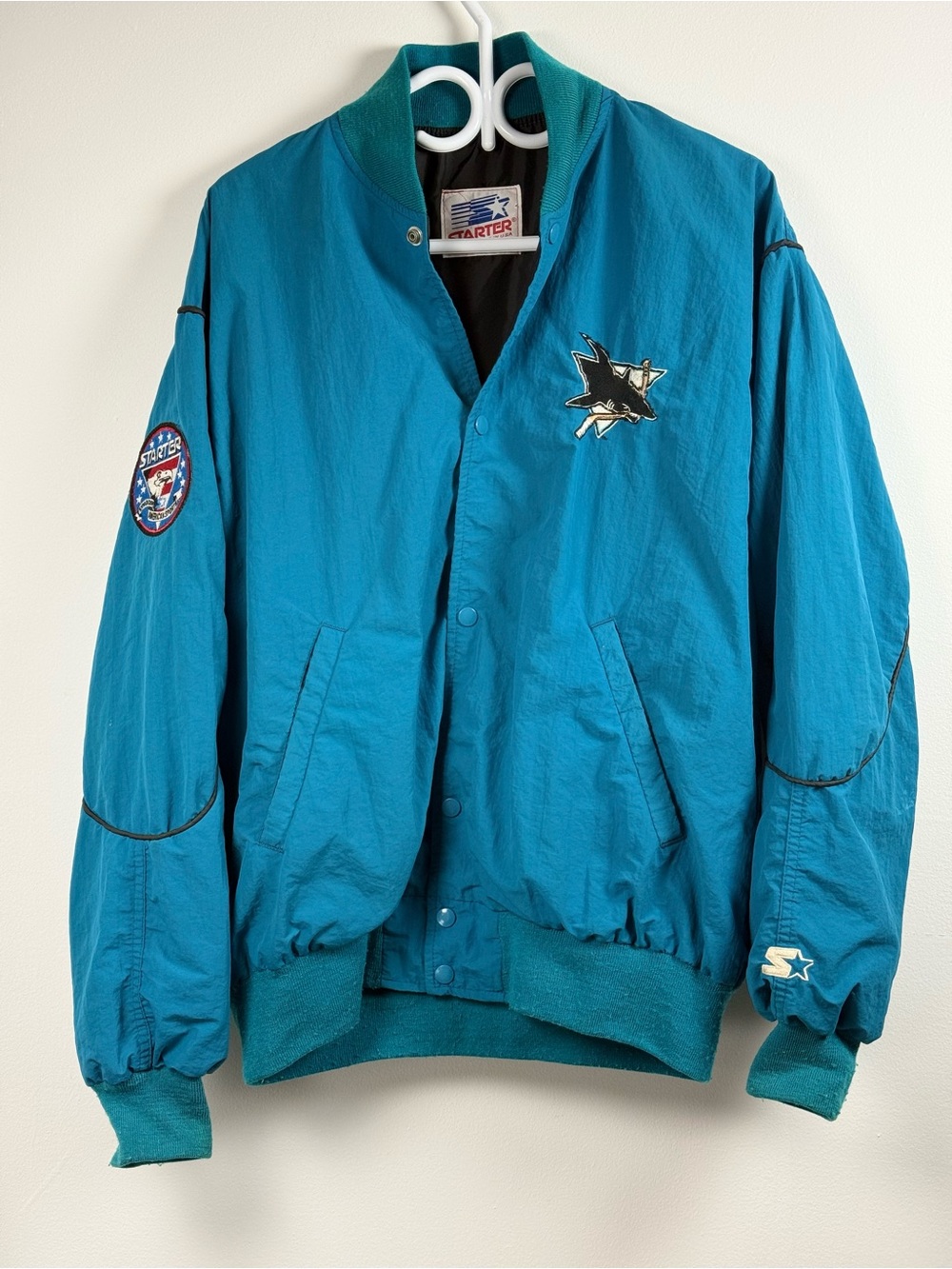 Vintage 90s Starter San Jose Sharks Bomber Jacket size Large